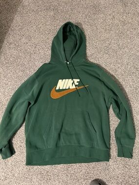 Nike Dark Green Hooded Sweatshirt with Gold Swoosh